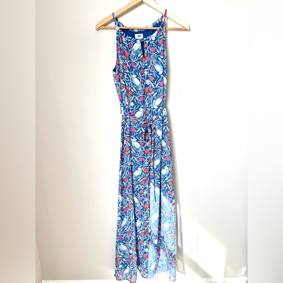 Old Navy Dresses & Skirts - Blue Floral and Bird Tropical Maxi Dress Vacation Travel